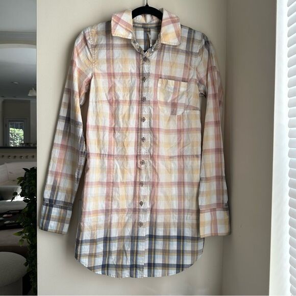 Free People size 4 white pink/yellow/purple flannel button down dress - Picture 8 of 10